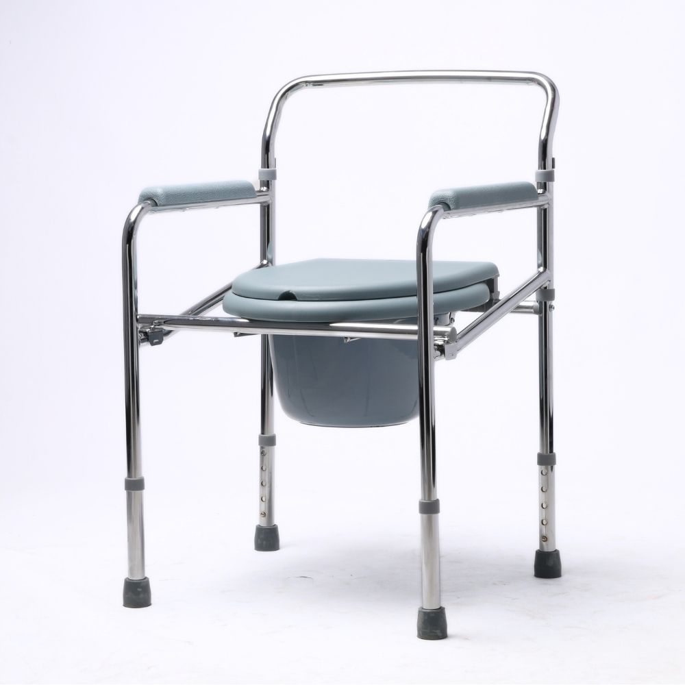 Height-Adjustable Folding Commode Chair